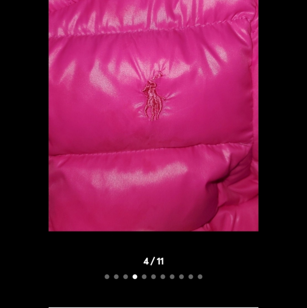 NWOT Polo Ralph Lauren Babygirl Hot Pink Quilted Hood Puffer Down Jacket 9 Mos. - Picture 3 of 16